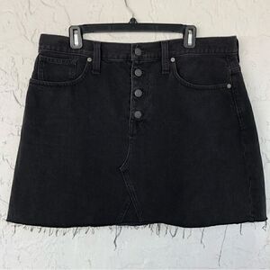 MADEWELL Rigid Denim Jean A Line Mini Skirt Black Size 32‎ Button Fly Raw Hem